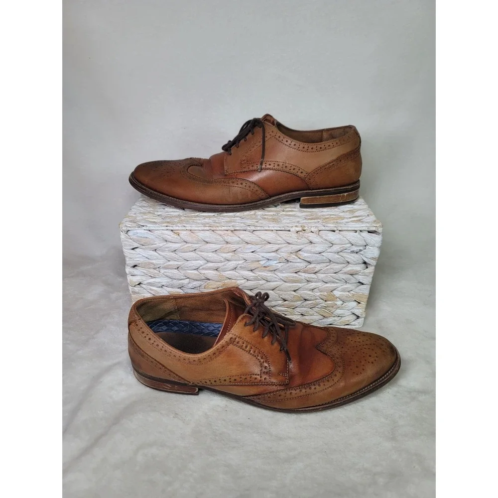 Florsheim Wingtip Brogue Oxford Dress Shoes Mens 9 Cognac Brown Leather Formal